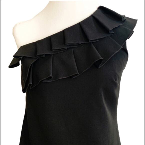 Trina Turk Dress Black One Shoulder Ruffled Neckline Maxi Cocktail Dress Size 2 - Picture 5 of 16